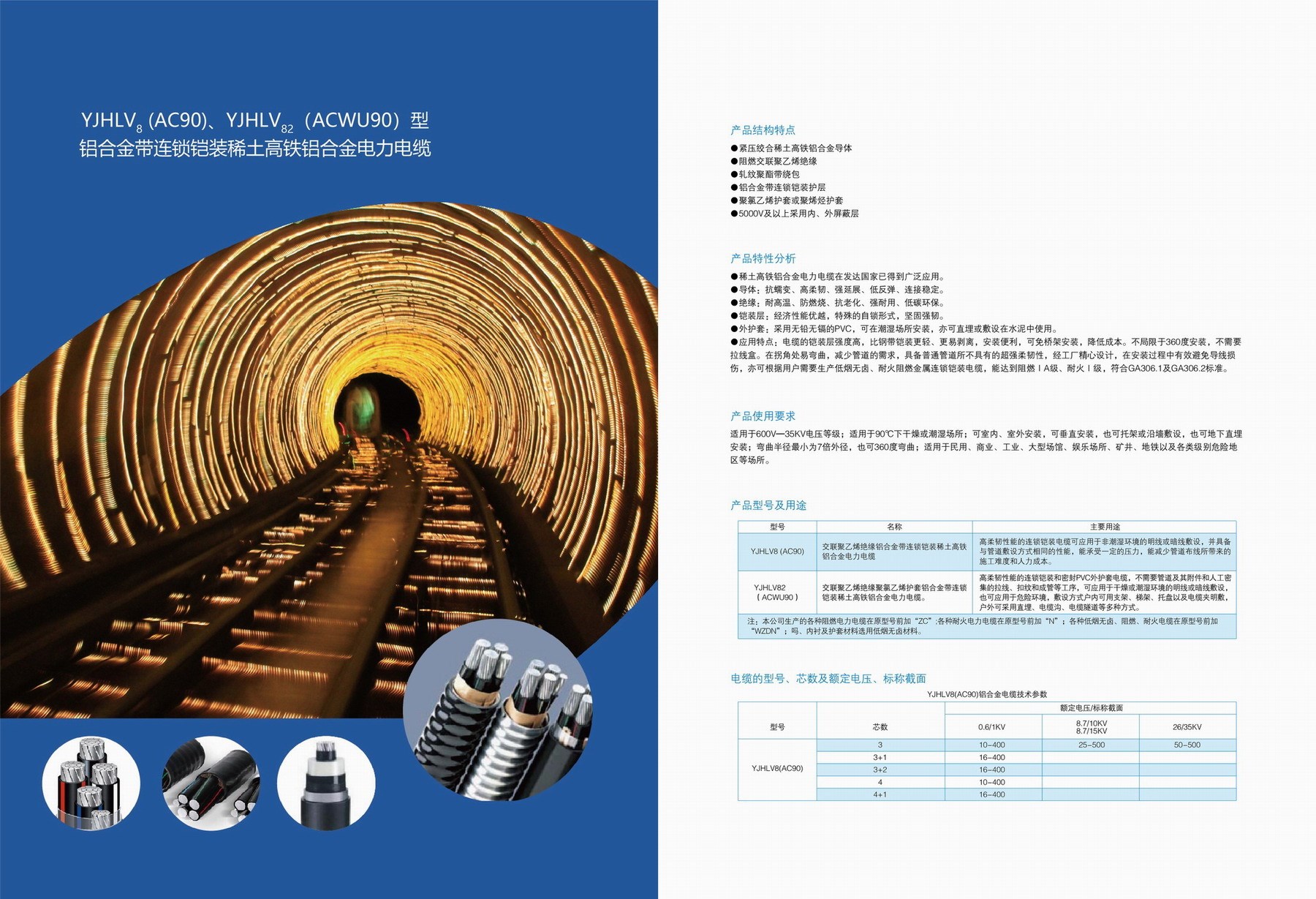 YJHV8(AC90)、YJHLV82(ACWU90)型鋁合金帶連鎖鎧裝稀土高鐵鋁合金電力電纜(圖2)